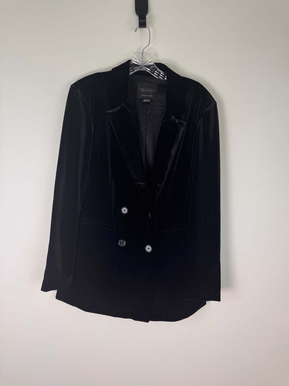 Sanctuary Black Velvet Double Breasted Blazer Tailored Blazer